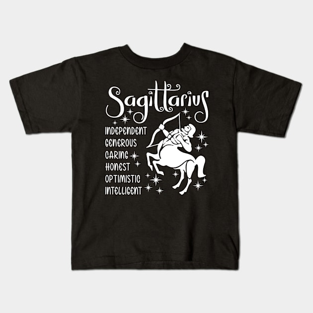 Sagittarius zodiac positive traits Kids T-Shirt by Gardner Designs 